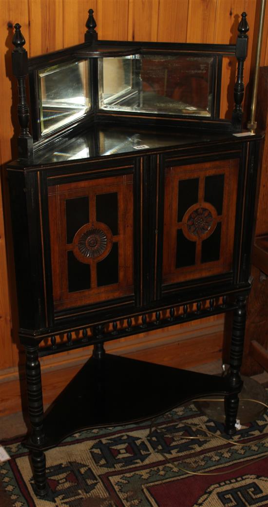 Asthetic movement ebonised corner cabinet